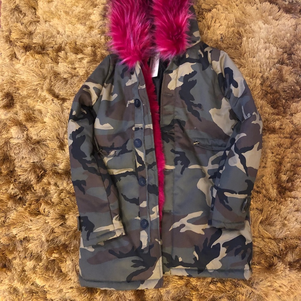 Pink fur lined, camo winter coat
